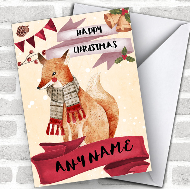 Watercolour Snowy Fox Cute Personalized Christmas Card