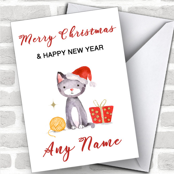 Cute Cat Watercolour Cute Personalized Christmas Card