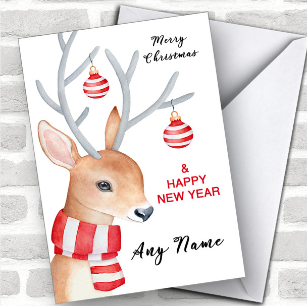 Watercolour Reindeer Cute Personalized Christmas Card