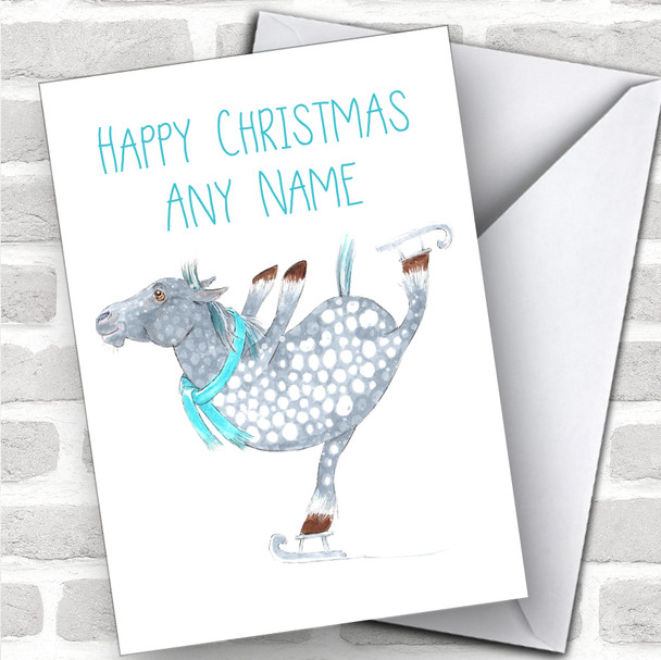 Ice Skating Horse Cute Personalized Christmas Card