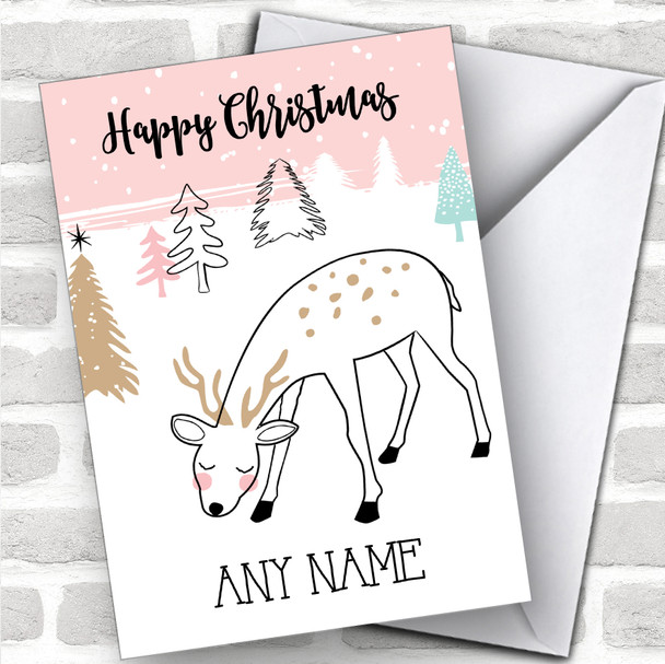 Cute Doodle Deer Cute Personalized Christmas Card