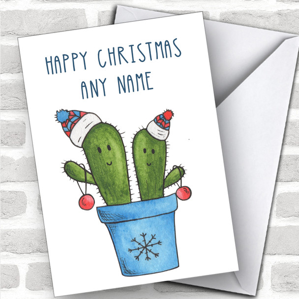 Cactus Plants Cute Personalized Christmas Card