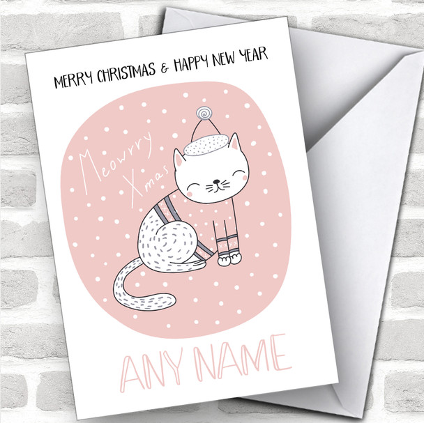 Meowry Cat Cute Personalized Christmas Card