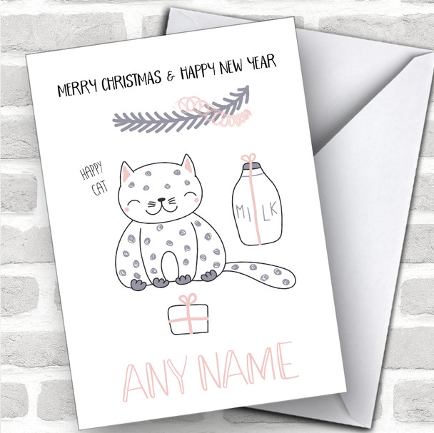 Happy Cat Cute Personalized Christmas Card