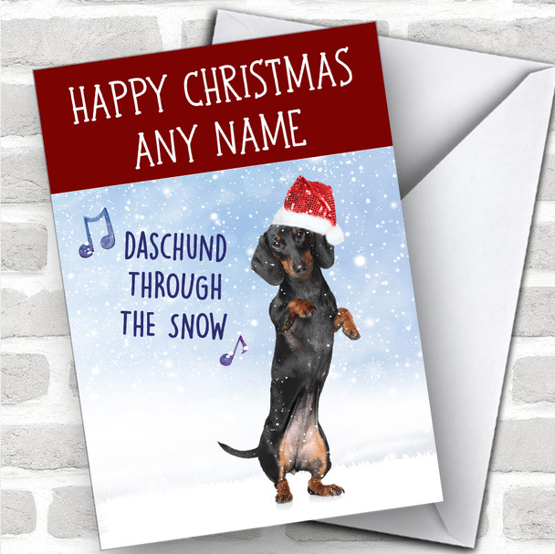 Daschund Through The Snow Dog Funny Joke Personalized Christmas Card