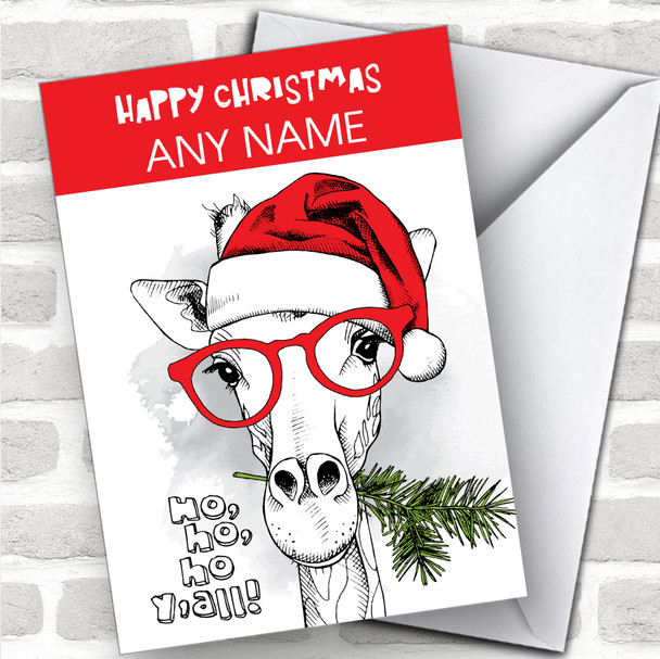 Doodle Giraffe In Hat Funny Joke Personalized Christmas Card