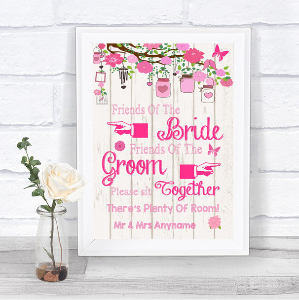 Pink Rustic Wood Friends Of The Bride Groom Seating Personalized Wedding Sign