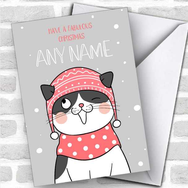 Smiling Cat In Hat Funny Joke Personalized Christmas Card