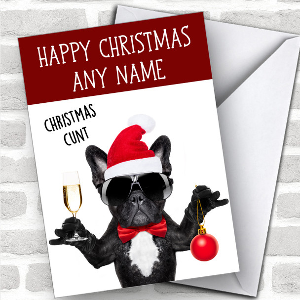 Offensive Dog Pug Funny Joke Personalized Christmas Card