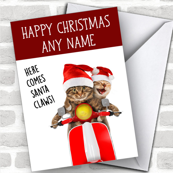 Cat Santa Claws Funny Joke Personalized Christmas Card