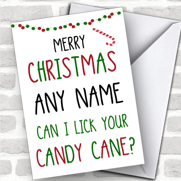 Rude Candy Cane Funny Joke Personalized Christmas Card