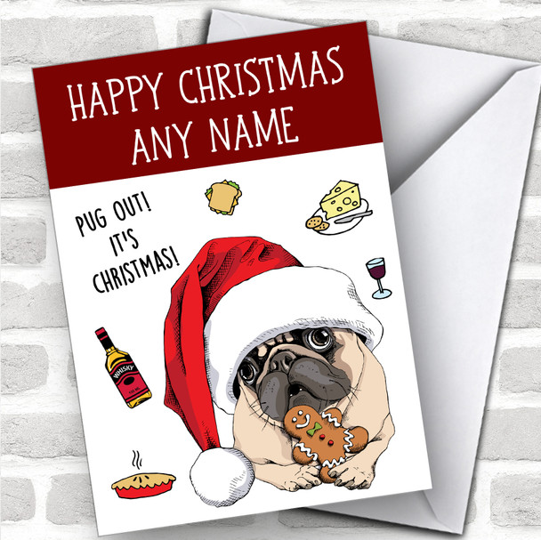 Eat Pug Dog Funny Joke Personalized Christmas Card