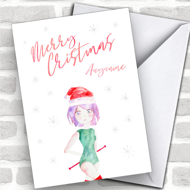 Baton Twirling Cartoon Manga Style Hobbies Personalized Christmas Card