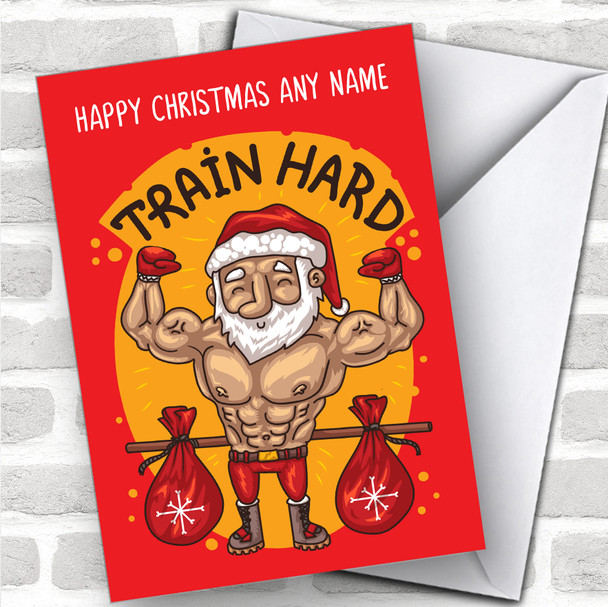 Bodybuilding Santa Gym Train Hard Hobbies Personalized Christmas Card