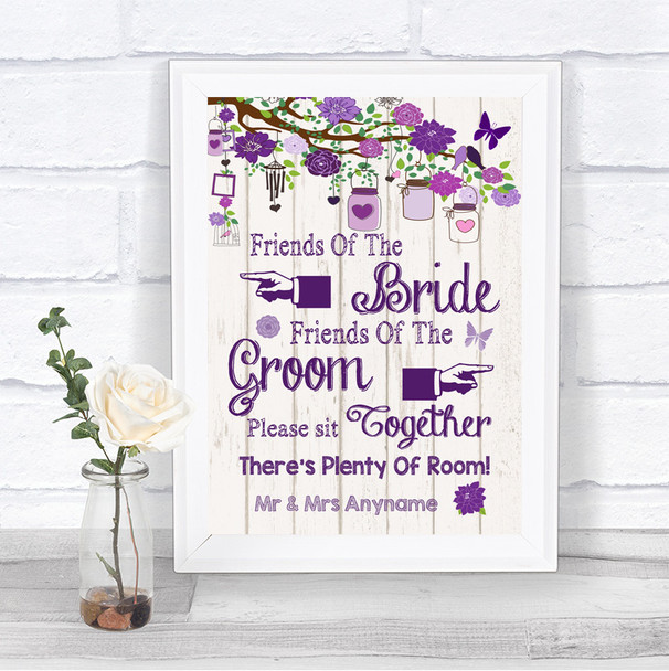 Purple Rustic Wood Friends Of The Bride Groom Seating Personalized Wedding Sign