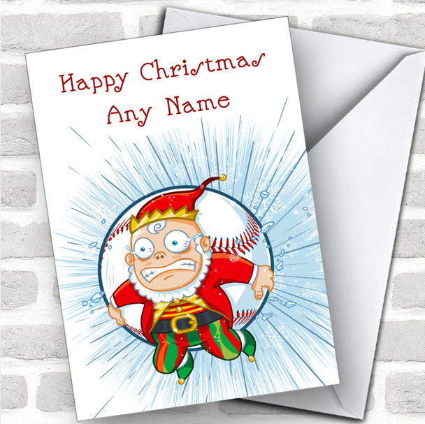 Elf Flying On Baseball Funny Hobbies Personalized Christmas Card