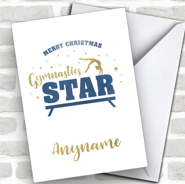 Gymnastics Gold & Blue Style Hobbies Personalized Christmas Card