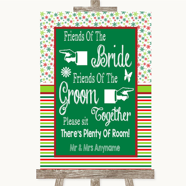 Red & Green Winter Friends Of The Bride Groom Seating Personalized Wedding Sign