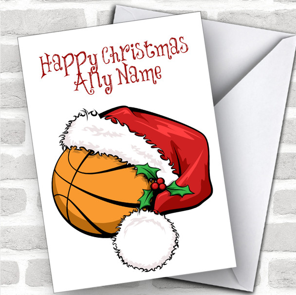 Basketball With Santa Hat Hobbies Personalized Christmas Card