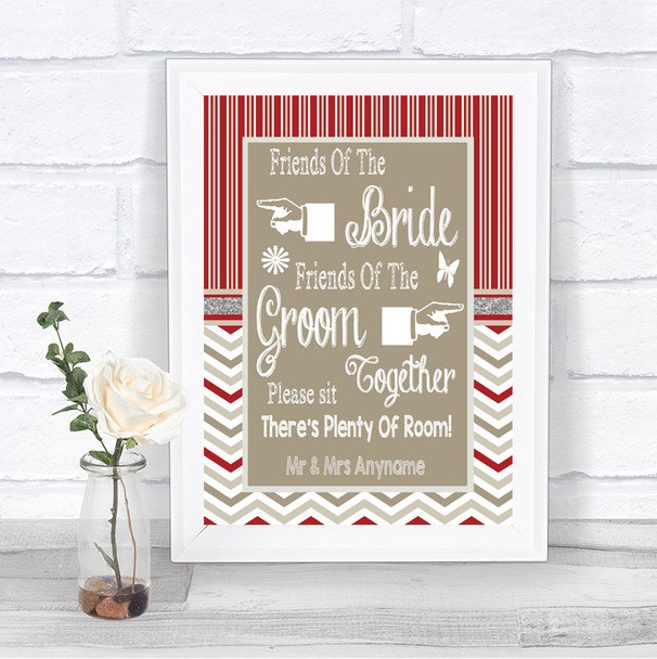 Red & Grey Winter Friends Of The Bride Groom Seating Personalized Wedding Sign