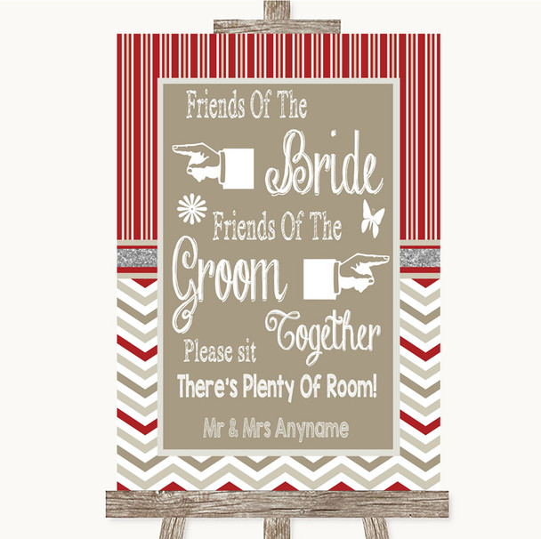 Red & Grey Winter Friends Of The Bride Groom Seating Personalized Wedding Sign
