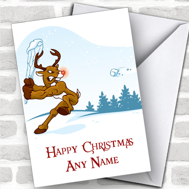 Rudolph Snowball Baseball Hobbies Personalized Christmas Card