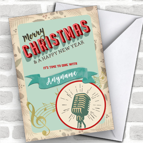 Karaoke Retro Microphone Hobbies Personalized Christmas Card