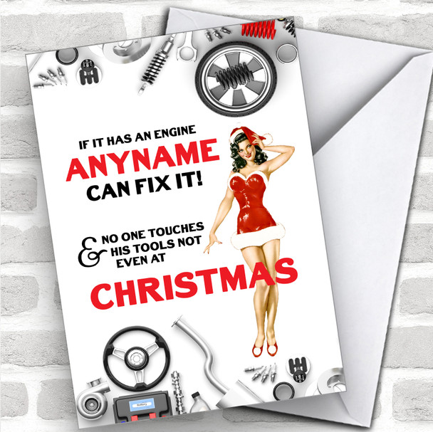 Car Fixing Funny Tools Hobbies Personalized Christmas Card