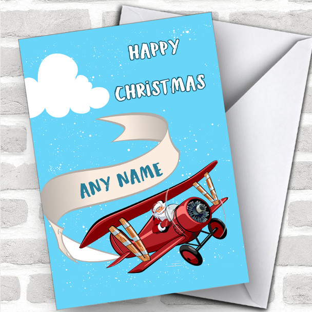 Santa Flying Aeroplane Hobbies Personalized Christmas Card