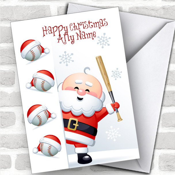 Santa Peeking Baseball Hobbies Personalized Christmas Card