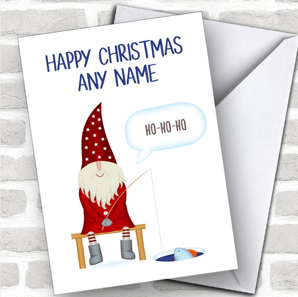 Elf Gnome Fishing Hobbies Personalized Christmas Card