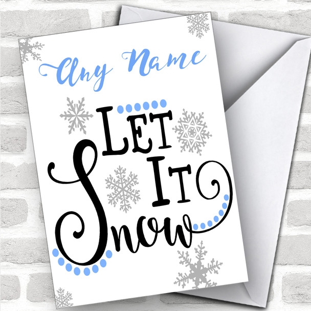 Blue Grey Let It Snowflakes Modern Personalized Christmas Card