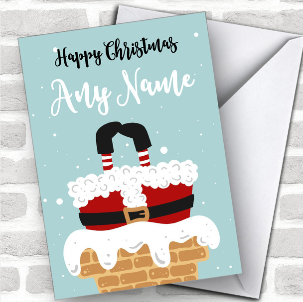 Santa In The Chimney Modern Personalized Christmas Card
