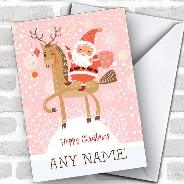 Santa Riding Horse Modern Personalized Christmas Card