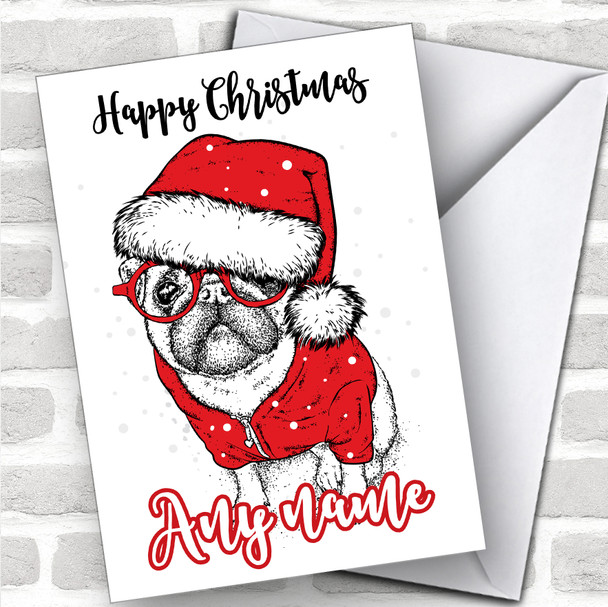 Pug Doodle Swirly Modern Personalized Christmas Card