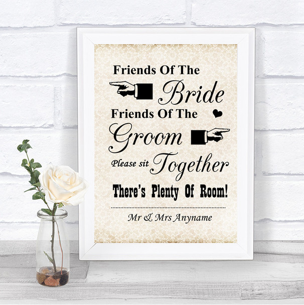 Shabby Chic Ivory Friends Of The Bride Groom Seating Personalized Wedding Sign