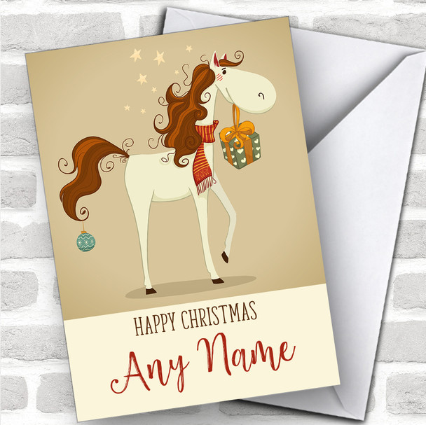 Horse With Gifts Modern Personalized Christmas Card