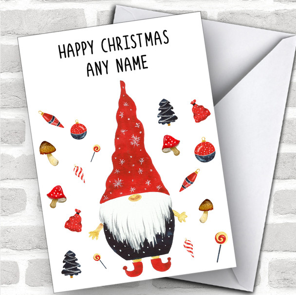 Gnome Black Top Modern Personalized Christmas Card