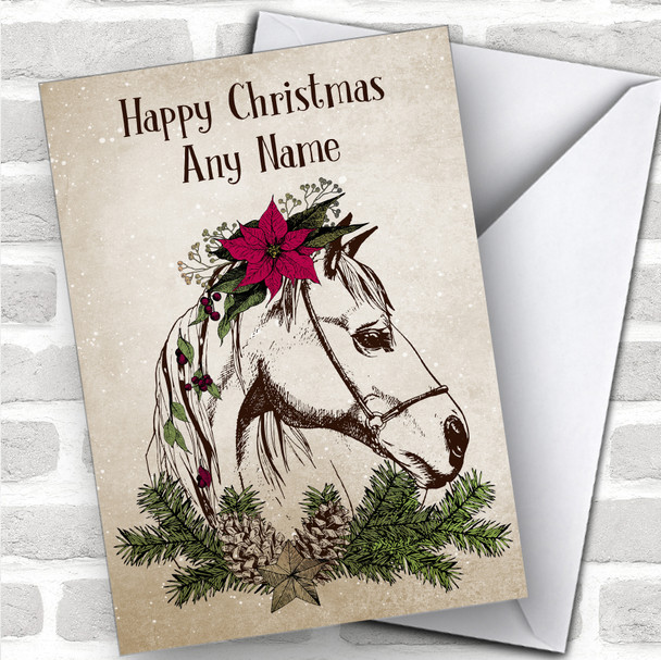 Vintage Horse Traditional Personalized Christmas Card