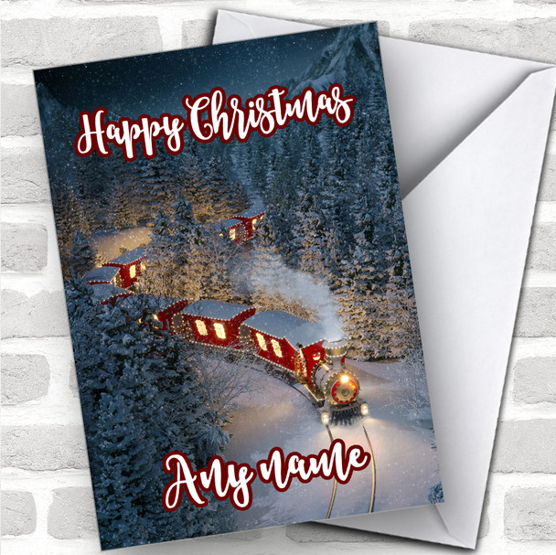 Snowy Train Traditional Personalized Christmas Card