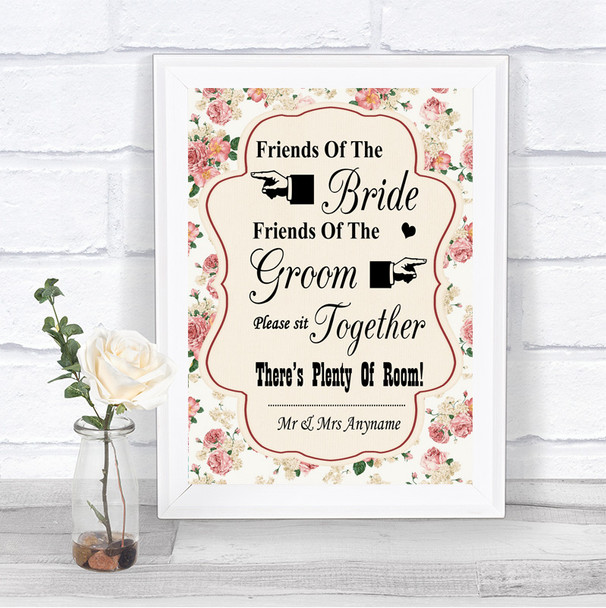 Vintage Roses Friends Of The Bride Groom Seating Personalized Wedding Sign