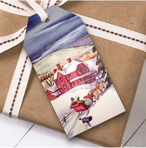 Vintage Traditional House And Sleigh Christmas Gift Tags