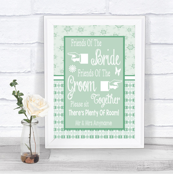 Winter Green Friends Of The Bride Groom Seating Personalized Wedding Sign