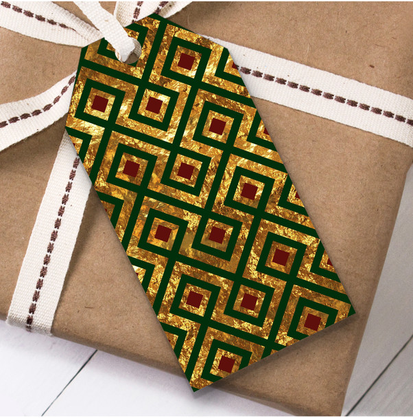 Red Green Gold Diamond Pattern Christmas Gift Tags