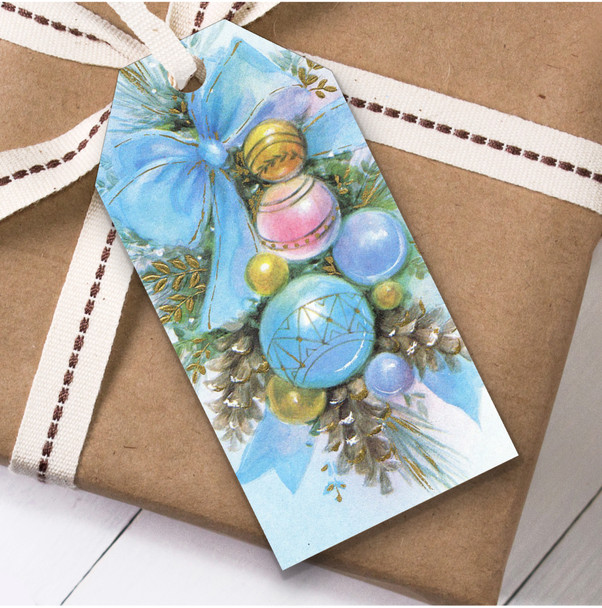 Vintage Traditional Blue Bow Christmas Gift Tags