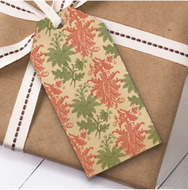 Rustic Coral Green Floral Christmas Gift Tags