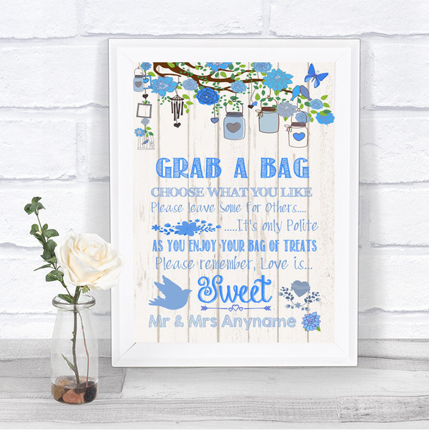 Blue Rustic Wood Grab A Bag Candy Buffet Cart Sweets Personalized Wedding Sign
