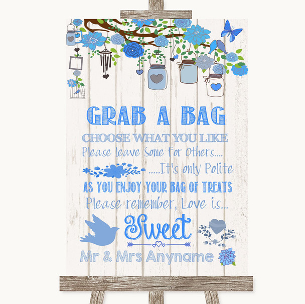 Blue Rustic Wood Grab A Bag Candy Buffet Cart Sweets Personalized Wedding Sign