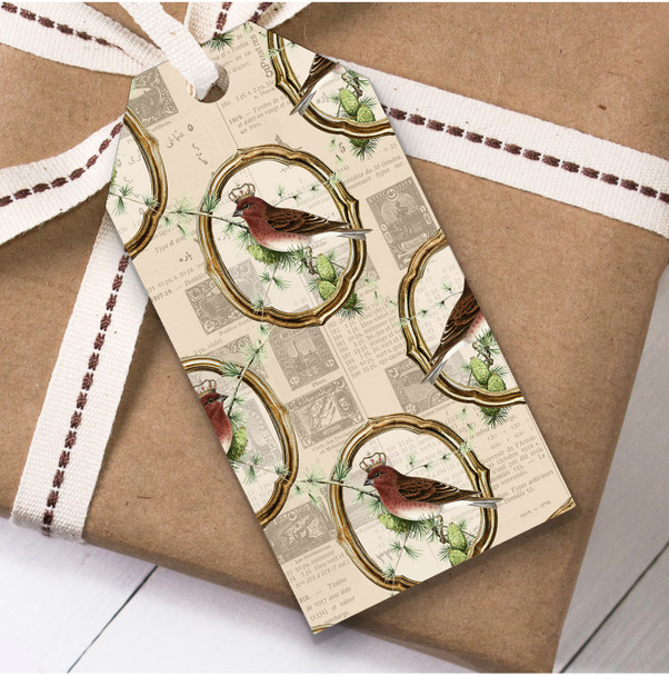 Vintage Gold Frame Birds Christmas Gift Tags