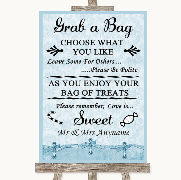 Blue Shabby Chic Grab A Bag Candy Buffet Cart Sweets Personalized Wedding Sign